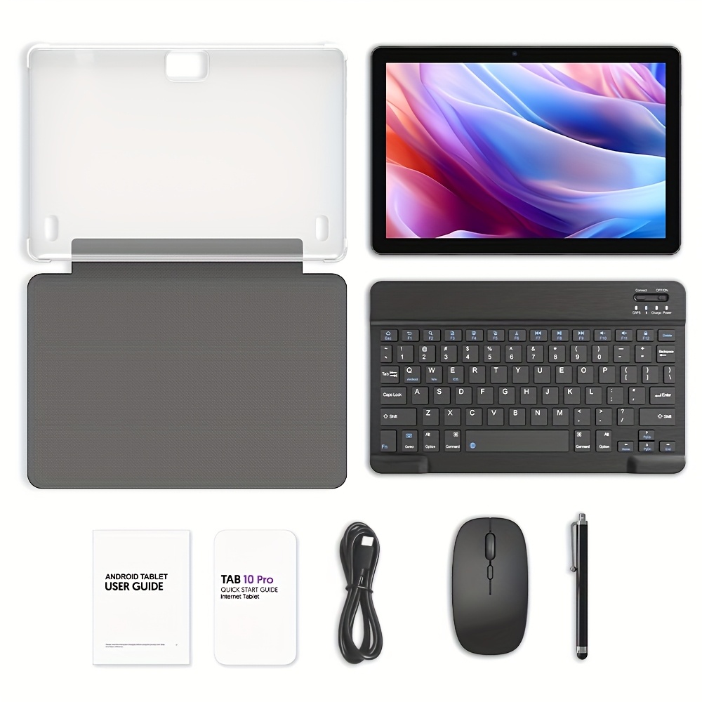 10-inch Android 15 tablet with keyboard, mouse, stylus and protective case, 12GB (3g+9g) RAM, 64GB storage, WiFi, 2MP+8MP camera, expandable to 1TB SD card, 6000mAh large-capacity battery