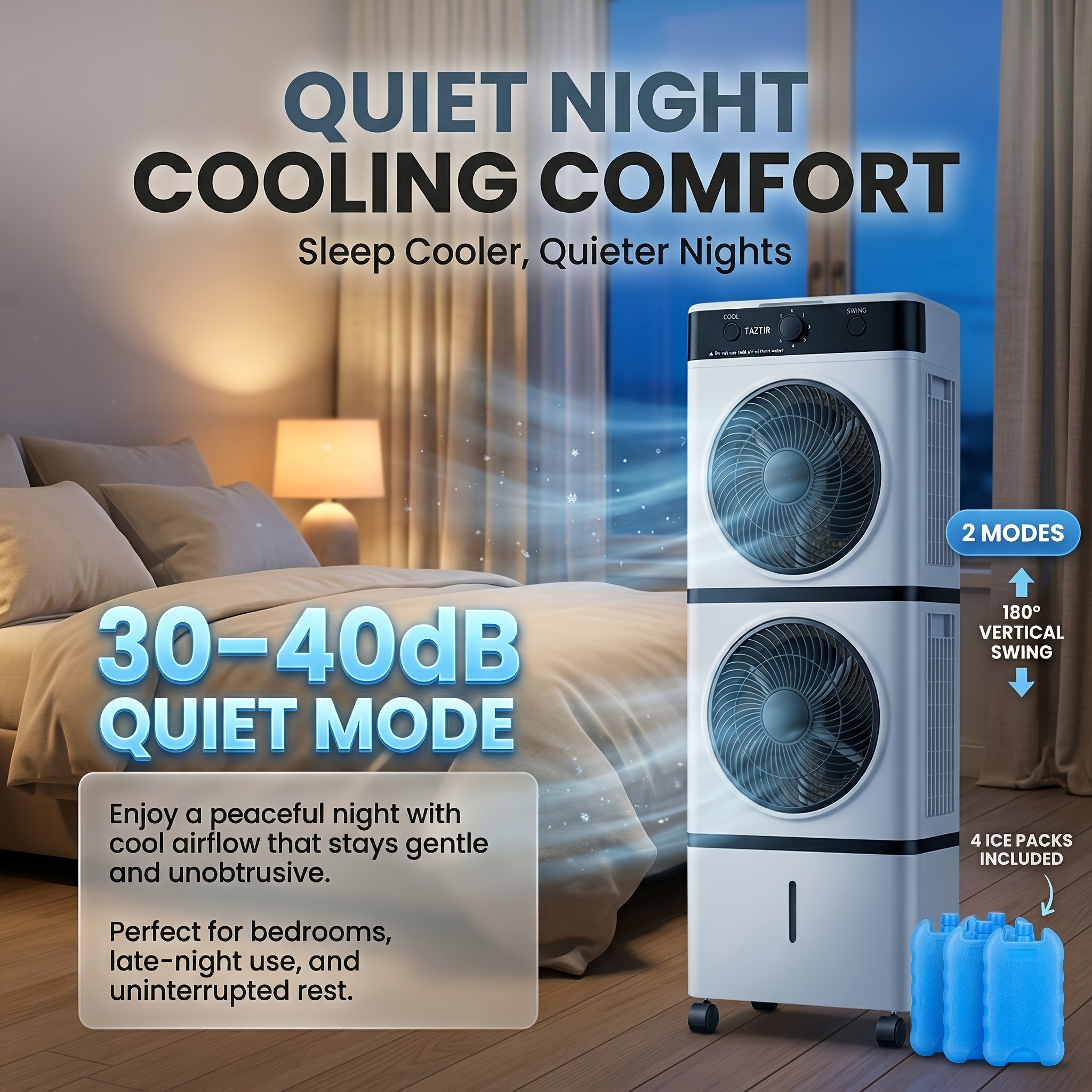 Portable Dual-Head Air Cooler Fan, 24Ft Reach, 2 Modes, 3 Speeds,... product image 9