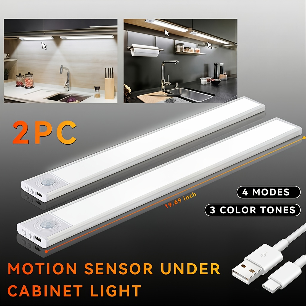 TEMU 1/2pcs Wireless Motion Under Cabinet, Rechargeable Magnetic Closet Light With Dimmable Brightness & 3 , - Suitable For Kitchen, Bedroom,