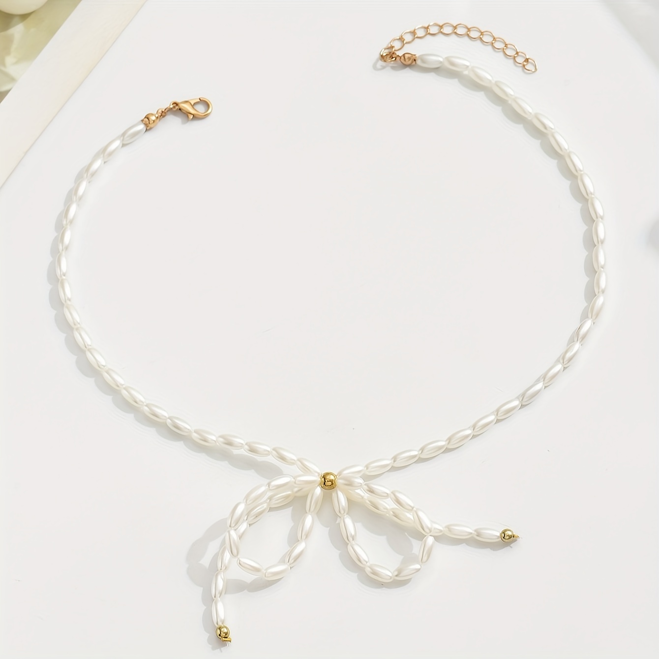 Bow Beaded Necklace, Handcrafted Chain Cut To Size With Adjustable Number Of Beads