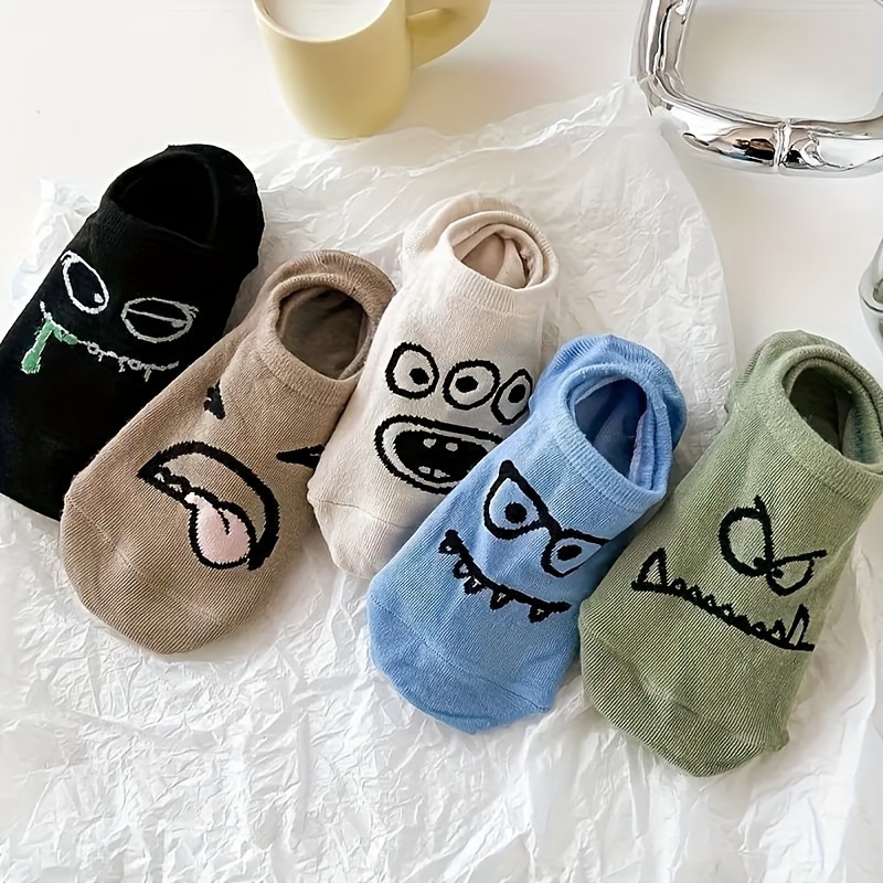 

5/10 Pairs Of Spring And Summer Thin Cartoon Funny Expression Japanese Cute Women's Boat Socks