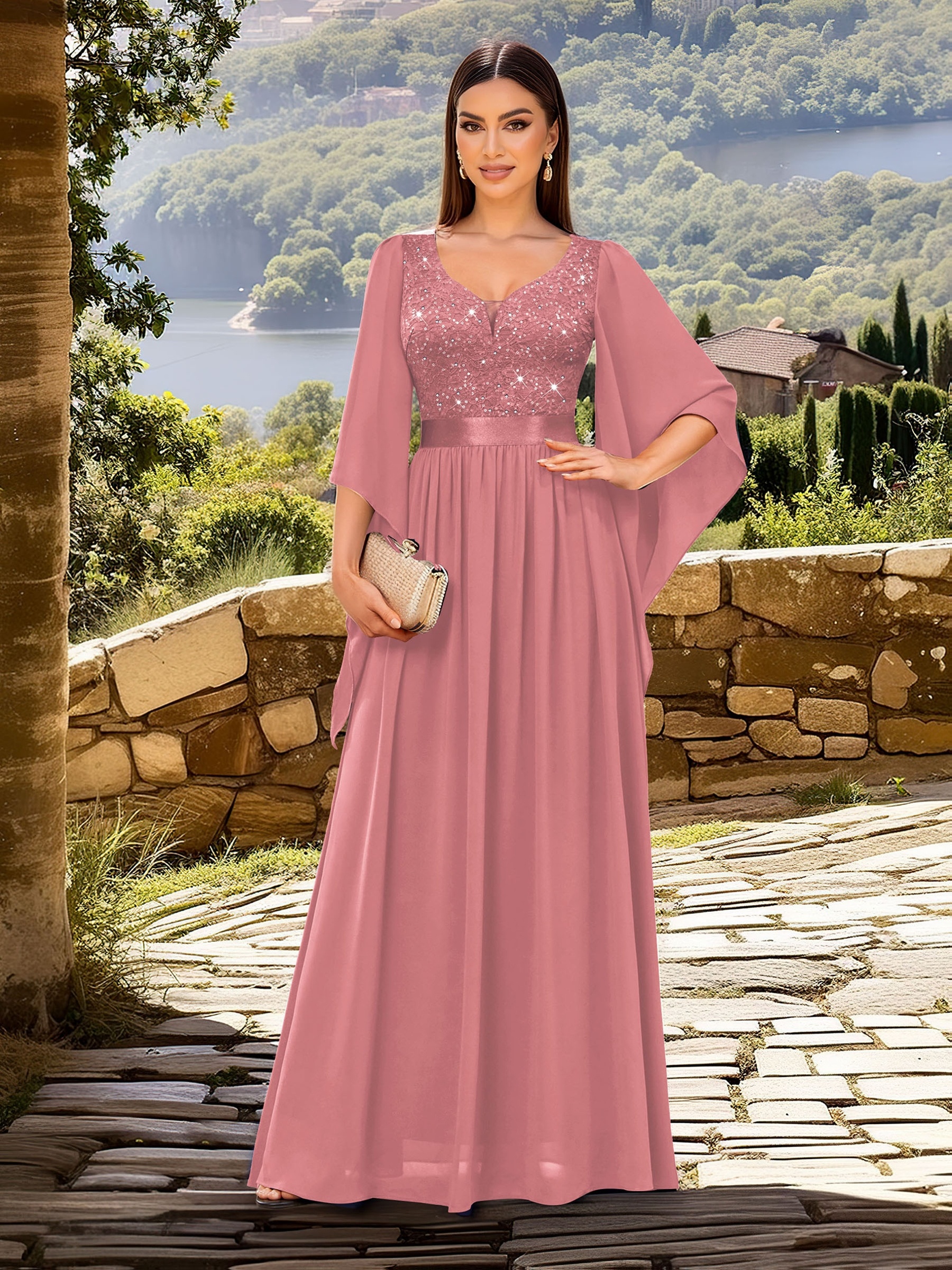 formal long dress philippines Women's Maxi Dress with Big Flower on Top in Rust S