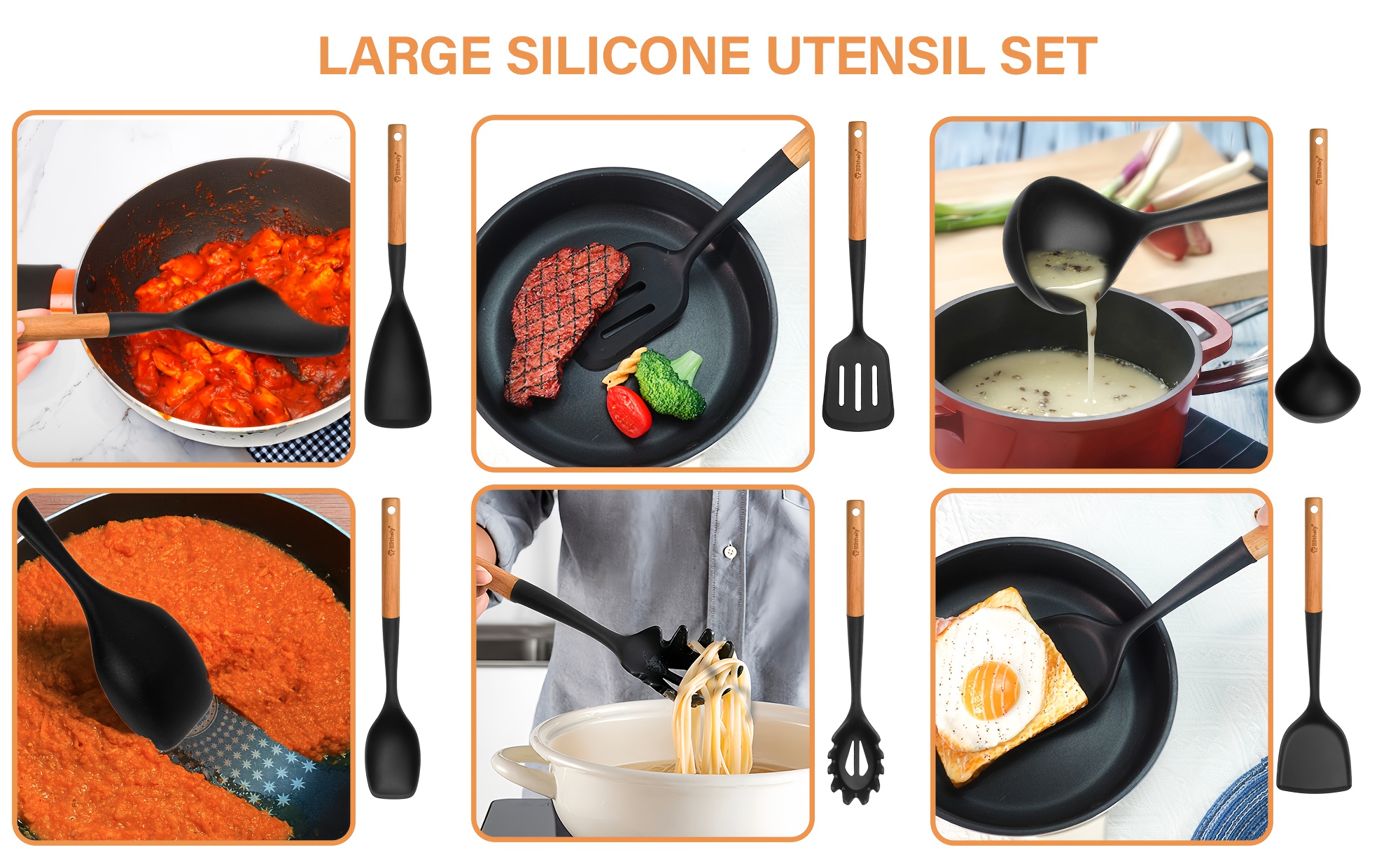 10pcs silicone cooking utensils set nonstick kitchen utensils set with wooden handle heat resistant spatula set for cooking heat resistant silicone kitchen gadgets tools with spoons spatula set turners Product details 4