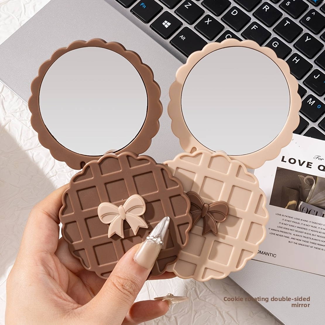 TEMU 2pcs Set - Double-sided Rotating Cake Texture Portable Round Mirror - Compact Dual-sided Travel Mirror, Suitable For Makeup, Powder Application,