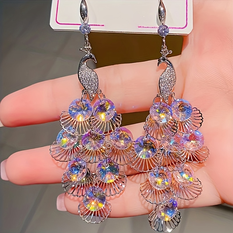 

Luxurious Pendant Earrings, Hollow Leaf Tassel Design, Alloy With Uv Coating, Faux Crystal Accents, Fashion Dangle Earrings For Women