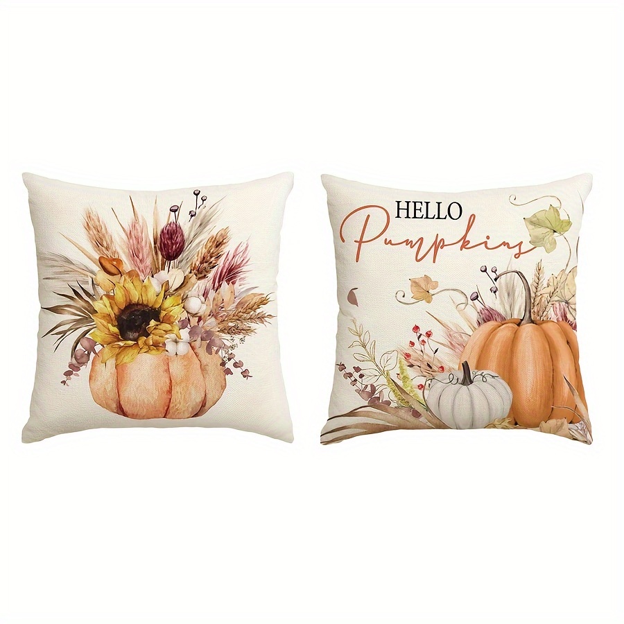 

2pcs Pumpkin Throw Pillow Covers For Fall & Thanksgiving - Zippered, Machine Washable Cushion Cases For Sofa And Home Decor (pillows Not Included) Decorative Pillows, Thanksgiving