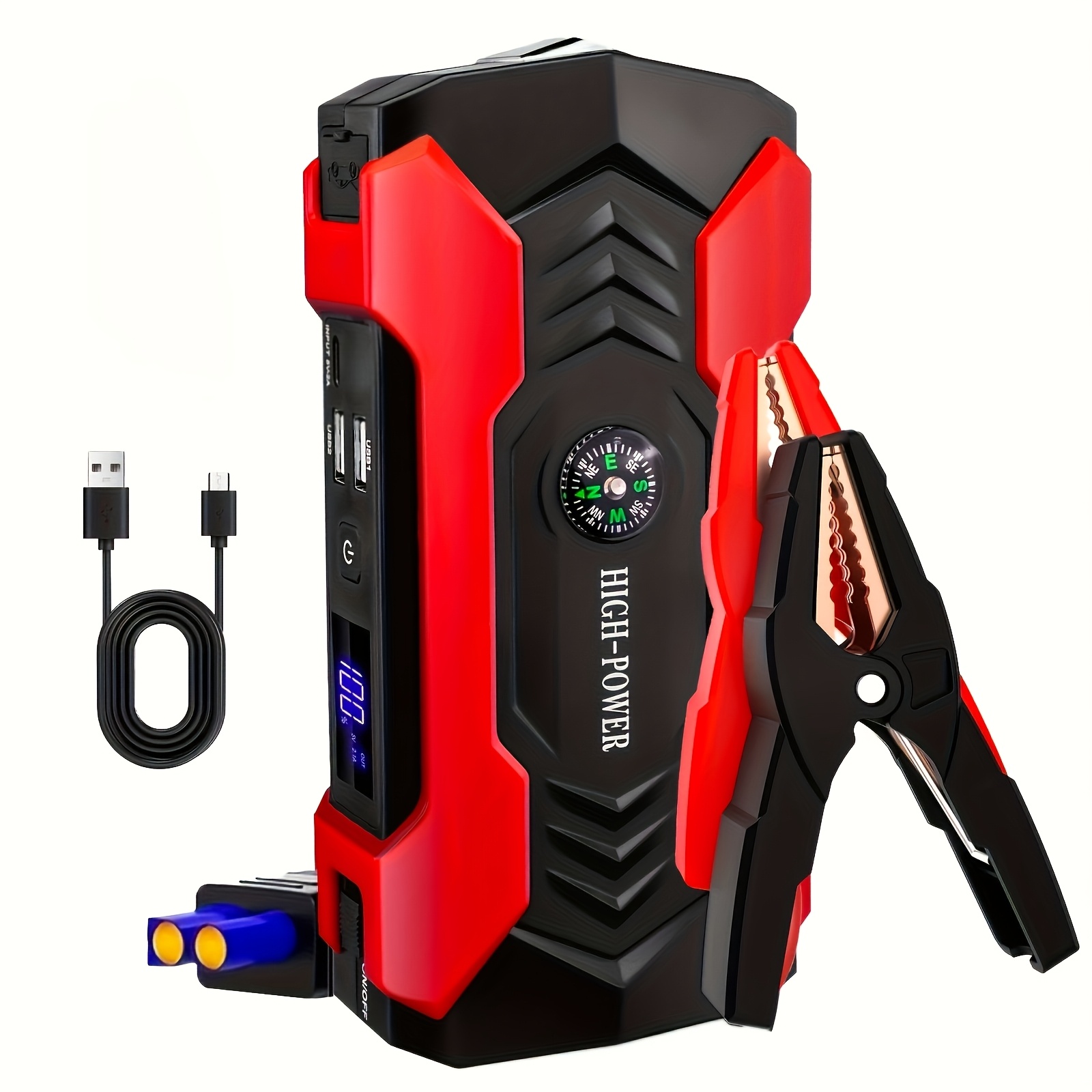 TEMU 29800mah Portable Car Jump Starter - -one Emergency Power Bank For Phones, Cars, Motorcycles & Yachts - Equipped With Flashlight, Compass & Sos