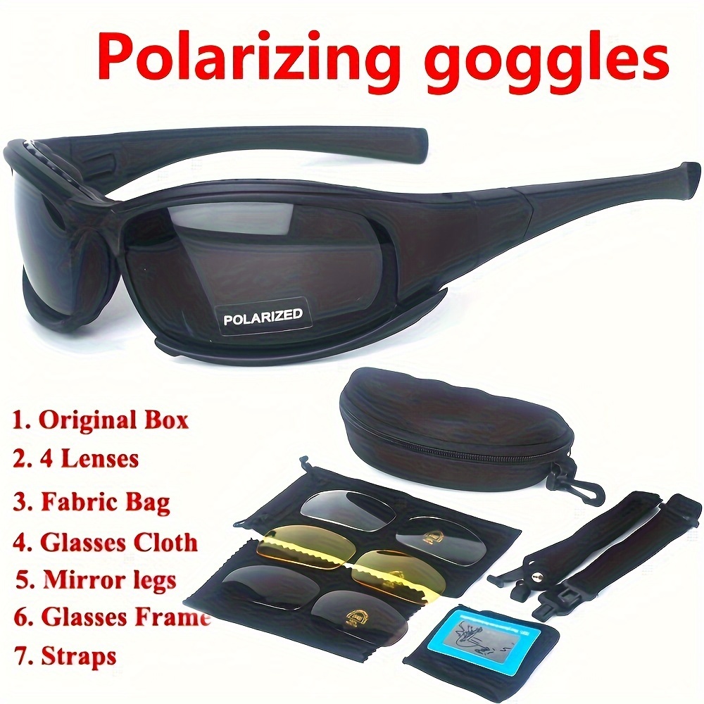 

Polarized Sports Glasses For Men With Interchangeable Lenses, Tactical Goggles For Cycling, Motorcycle Riding, Fishing, Running, Uv400 Protection, Professional Eyewear Kit With Accessories