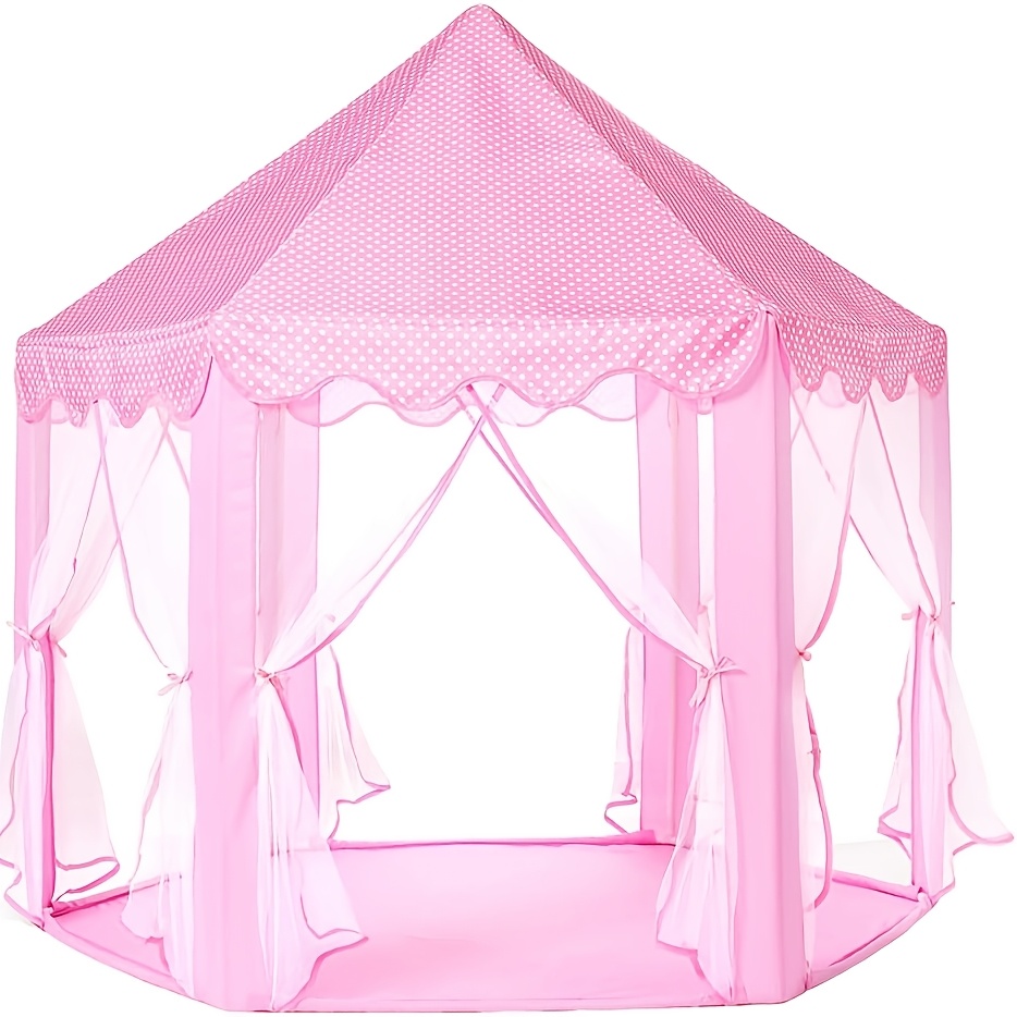 TEMU 1pc Children's Indoor Chiffon Hexagonal Tent Baby Decoration Princess Game Castle Tent Toy House Pink
