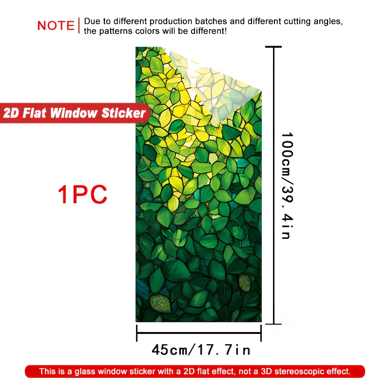 TEMU 2d Flat, 1pc Stained 2d Flat Window Film, Pvc Electrostatic Adhesive, , Heat Resistant & Removable For Home, Office, Living Room, Bathroom,