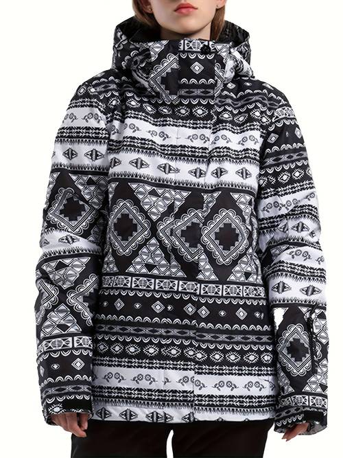 womens warm winter snow coat hooded jacket printed ski boarding jacket windproof mountain hoodie ski suit