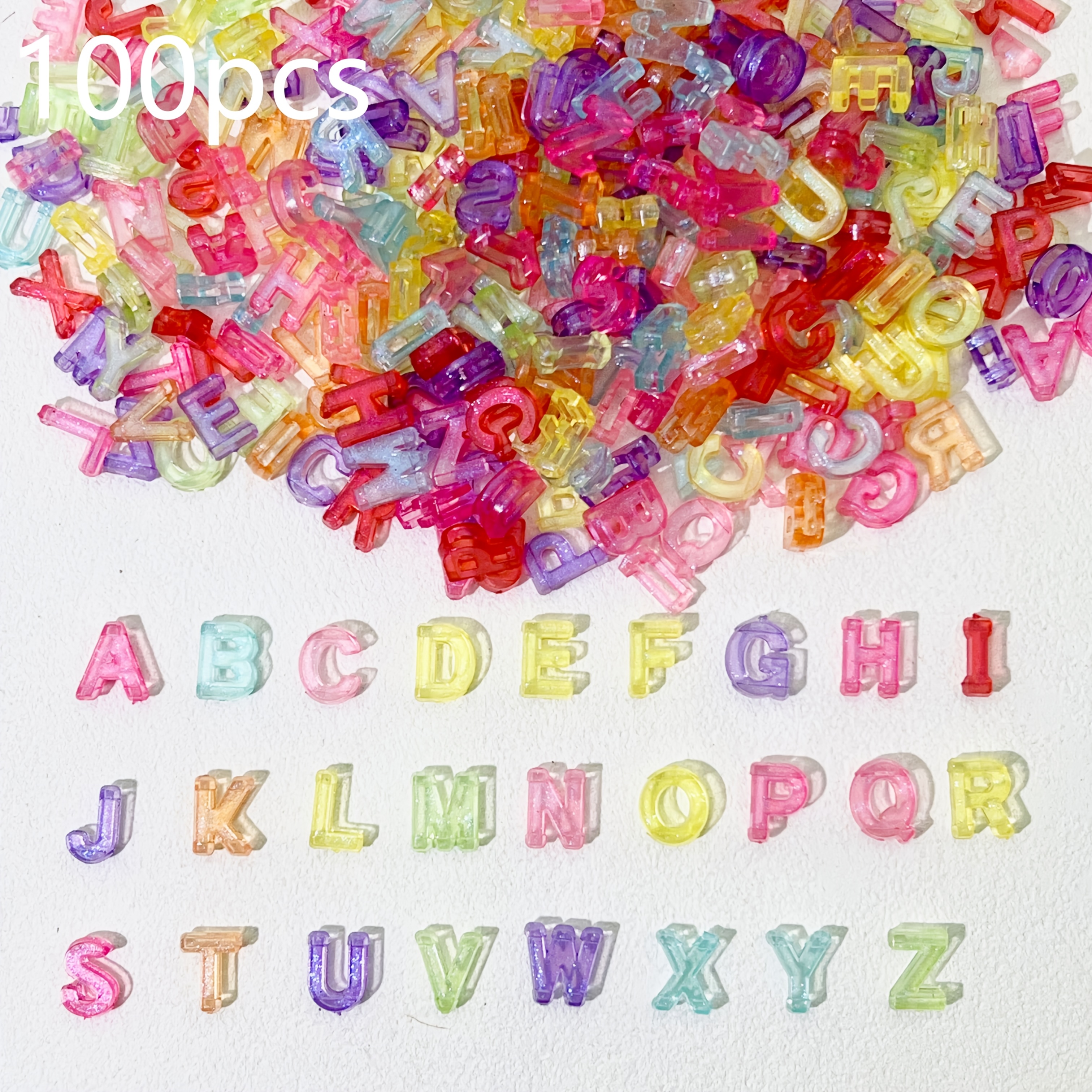 100pcs 12mm Transparent Color Three-dimensional Letter Beads Acrylic Beads, Used For Jewelry Making, Bracelet Necklace Additions - Lightweight And Durable Craft Products, Jewelry Making Beads