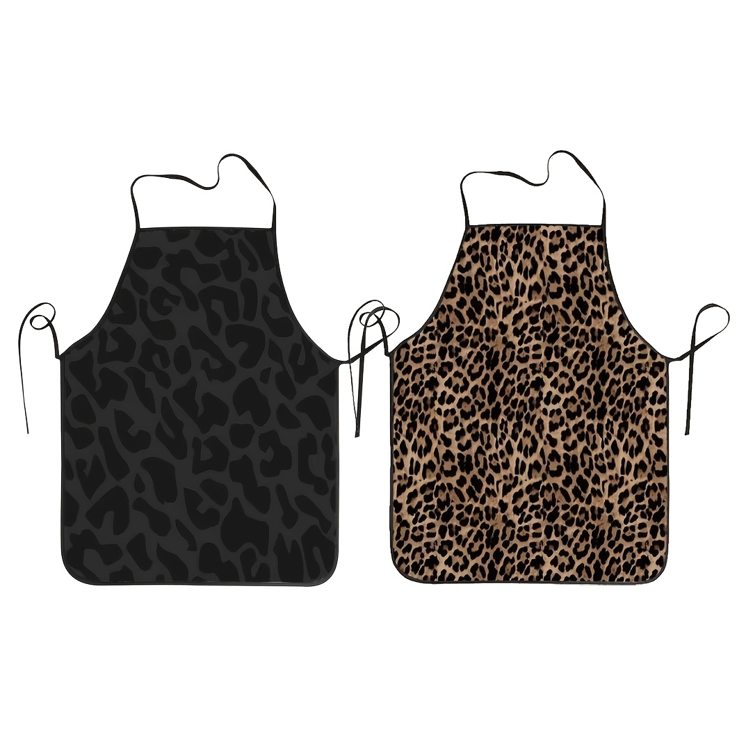 TEMU Lot de 2 tabliers à imprimé léopard, 20,5x28,3 pouces, motif animalier associé à un tablier à base noire unie, tablier unisexe, utilisé pour , ,