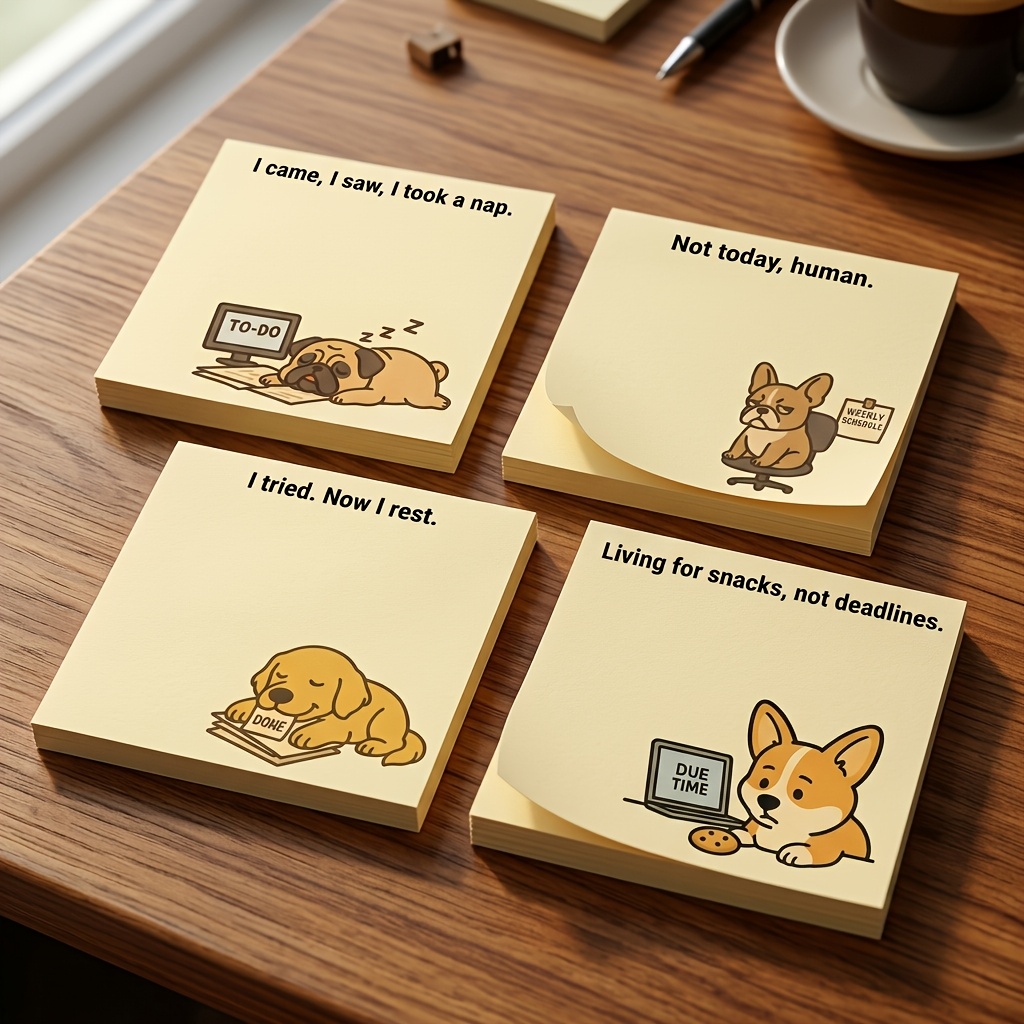 TEMU 4pcs Blocs de Notes Adhésifs Drôles et Mignons pour Chiens 3x3 Pouces - 50 Feuilles - Bloc-notes Amusants pour École, Bureau, Maison - Cadeau
