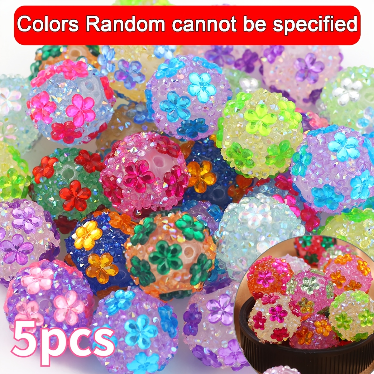 TEMU 20mm Flower Ball Beads With Holes, Loose Vintage-style Beads For Jewelry Making, Random Color Beads & Bead Assortments. Suitable For Making,