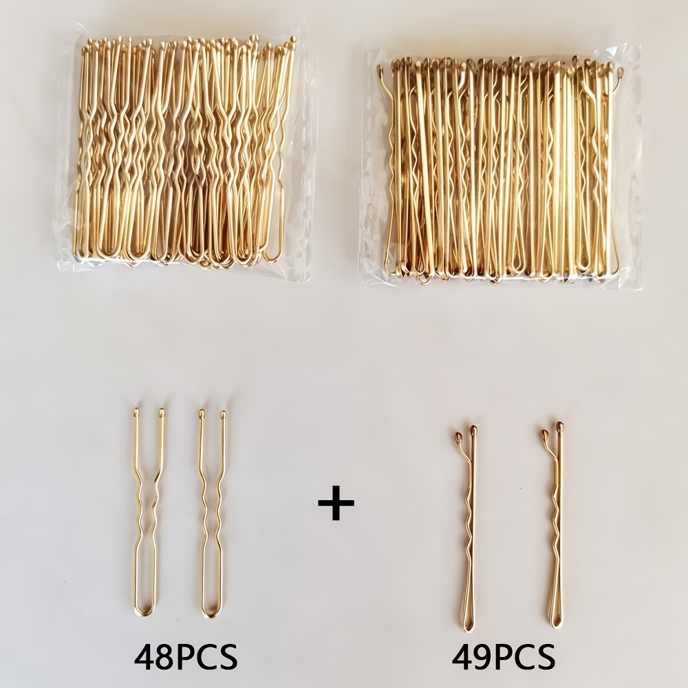 TEMU 97pcs Mixed Premium U-shaped Wave Hair Clip Set And Straight Wave Hairpins, For Hair Forks, 3 Colors (black, Brown, Golden), Suitable For Updos,