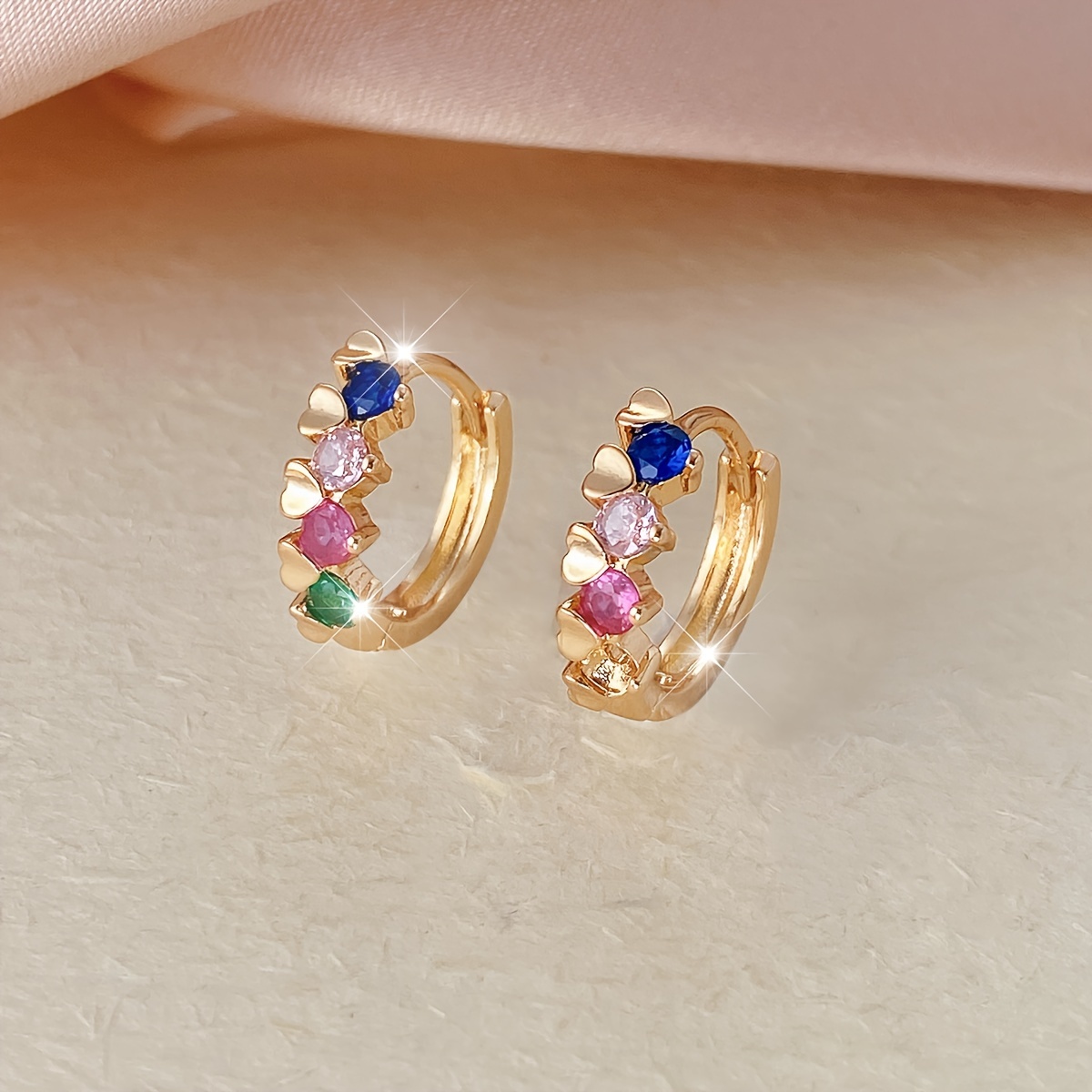 Image of A Pair Of Earrings Featuring A New, With A , With Colorful Zirconia Stones In A Heart-shaped Circle For Women