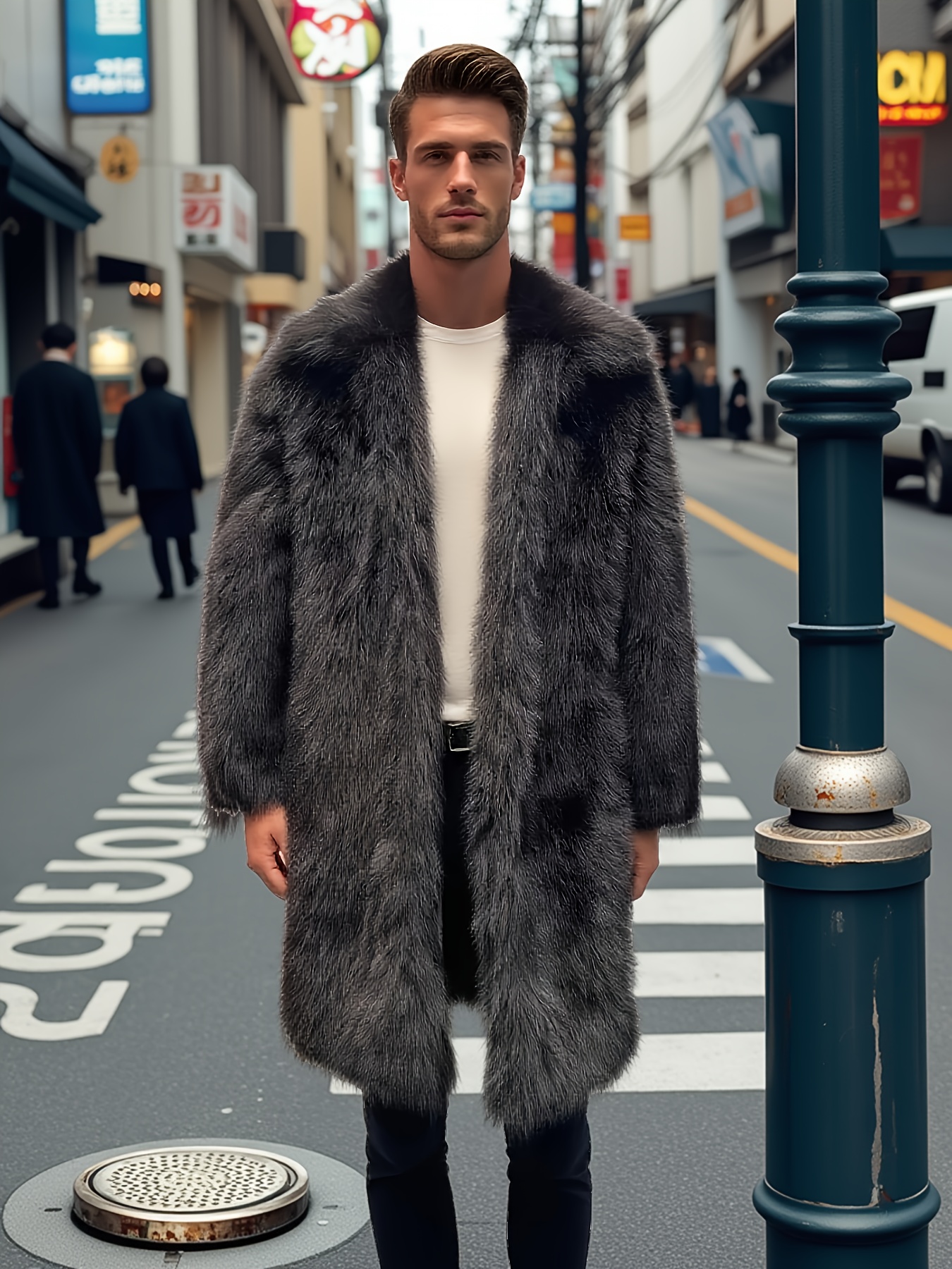 Men S Long Winter Coat - Elegant Formal & Everyday Outerwear, Non-Stretchy Fabric, Classic Round Neck,   Cold Weather Jacket for Office, Parties, Travel - Winter Clothing Essentials, Party Attire, Durable  , Office Wear,  ,   Material, Professional Men