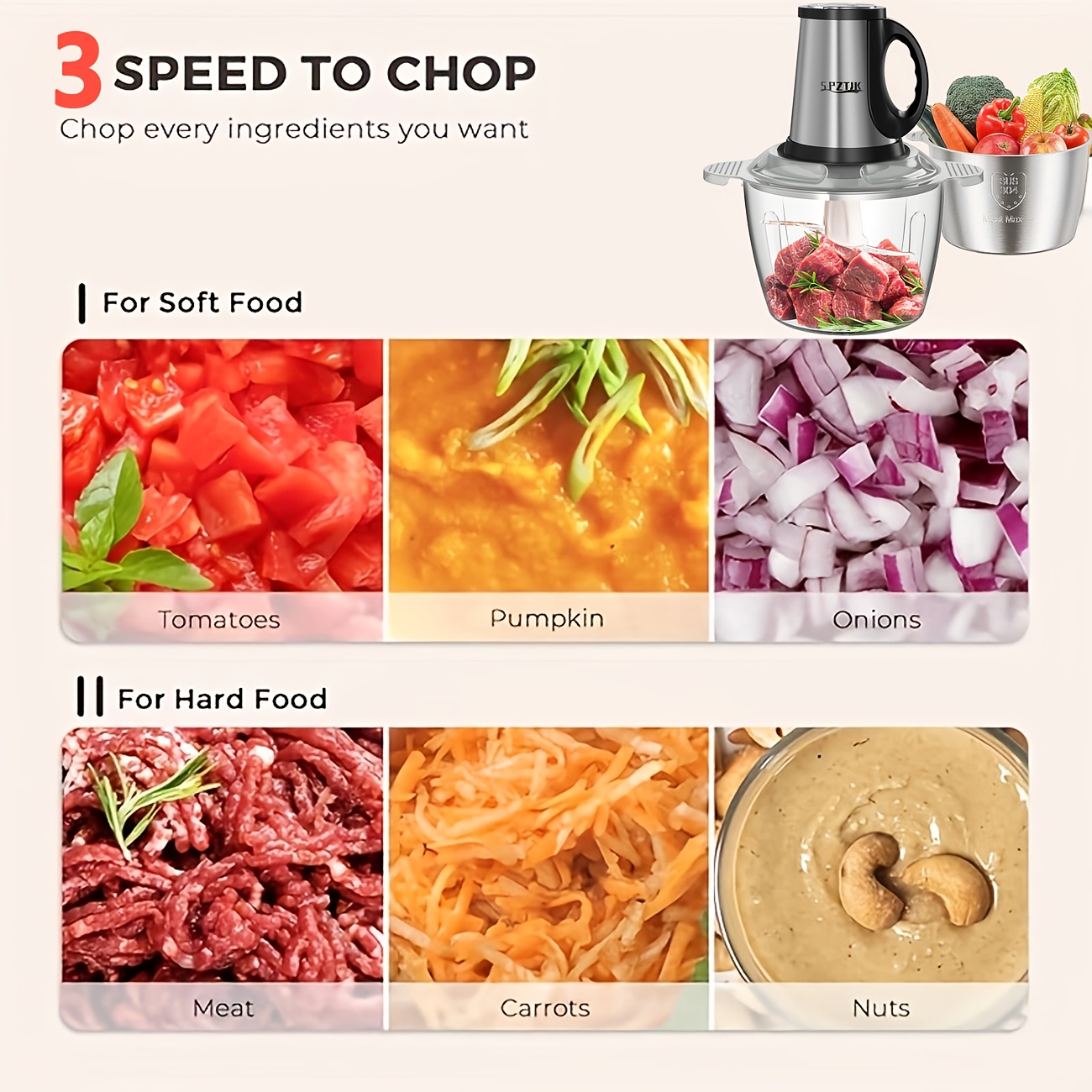 101 45oz 3  processor electric with 2 bowls 2 blades   meat grinder stainless   bowls food chopper high speed dough mixer for vegetables meat garlic fruits and nuts juicer vegetable chopper Product details 3