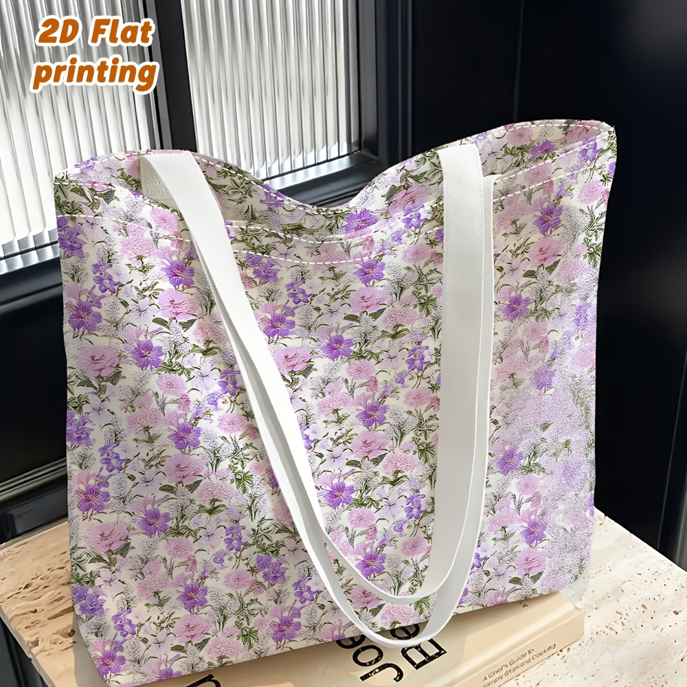 TEMU 1pc Pink And Purple Floral Pattern Print Women's Shoulder Bag, Clutch Bag, Used As A Handbag Or Crossbody Bag, Reusable, Fine , Lightweight With