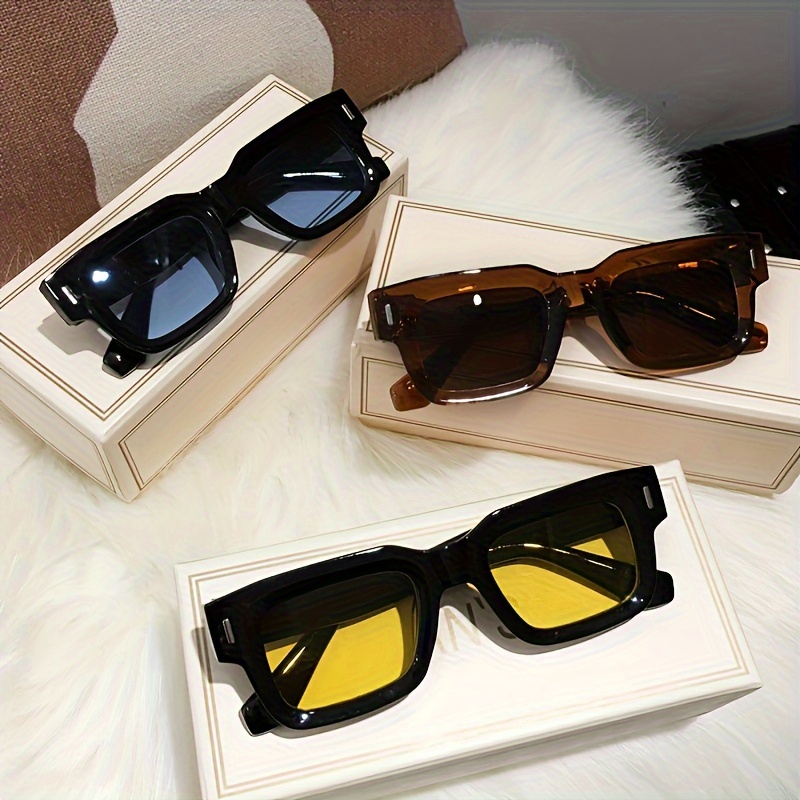 

1pc Classic Square Fashion Fashion Glasses For - Retro Trendy Style With Mirror Lens, Plastic Frame In Black, Brown, Or Yellow-tinted Shades For Fashionable