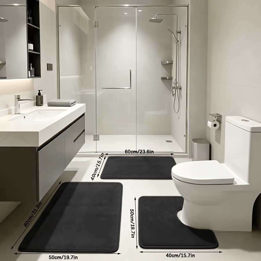 TEMU Ensemble de 3 pièces de couleur unie : tapis de salle de bain, tapis de cuisine, tapis de couloir, tapis de sol confortable pour . Convient pour