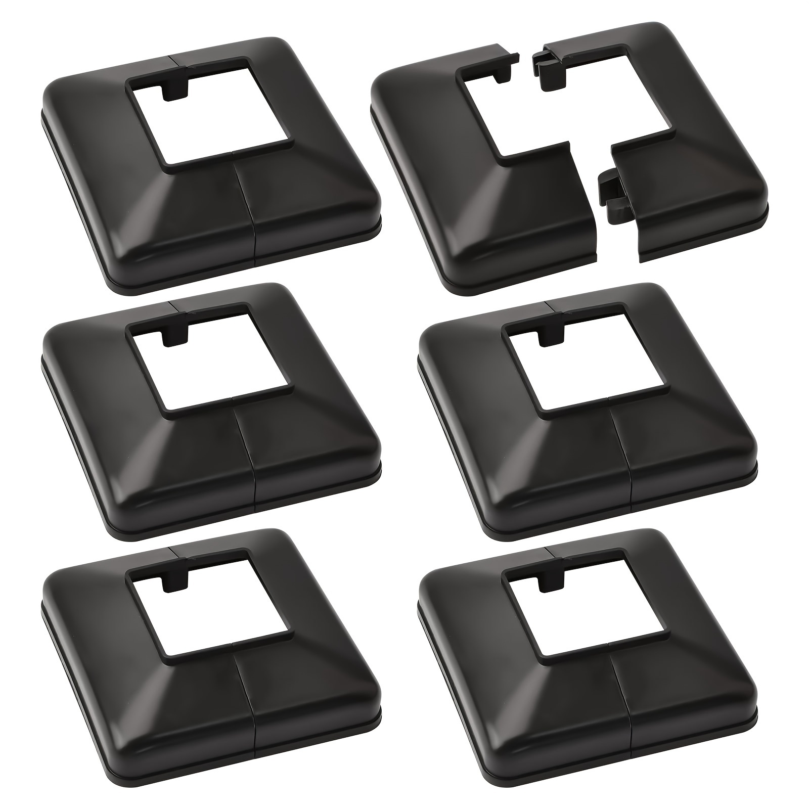 Image of Post Base Cover, 6pcs 5x5 Cm Plastic Post Base Cover Plates Decorative Split Post Skirt Cover Square Railing Base Cover For Stair Handrail Fence (black)