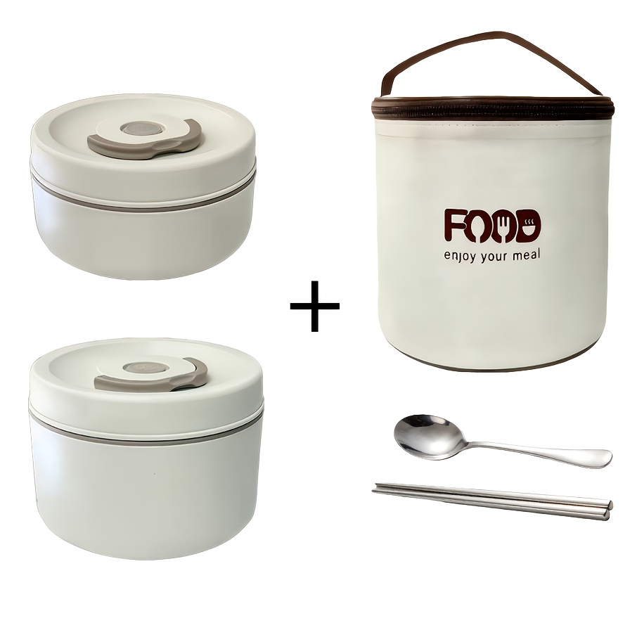 TEMU Boîte à lunch isotherme à deux couches en acier inoxydable 316 () avec des capacités de 400 ml et 600 ml, comprend un sac, une cuillère et des