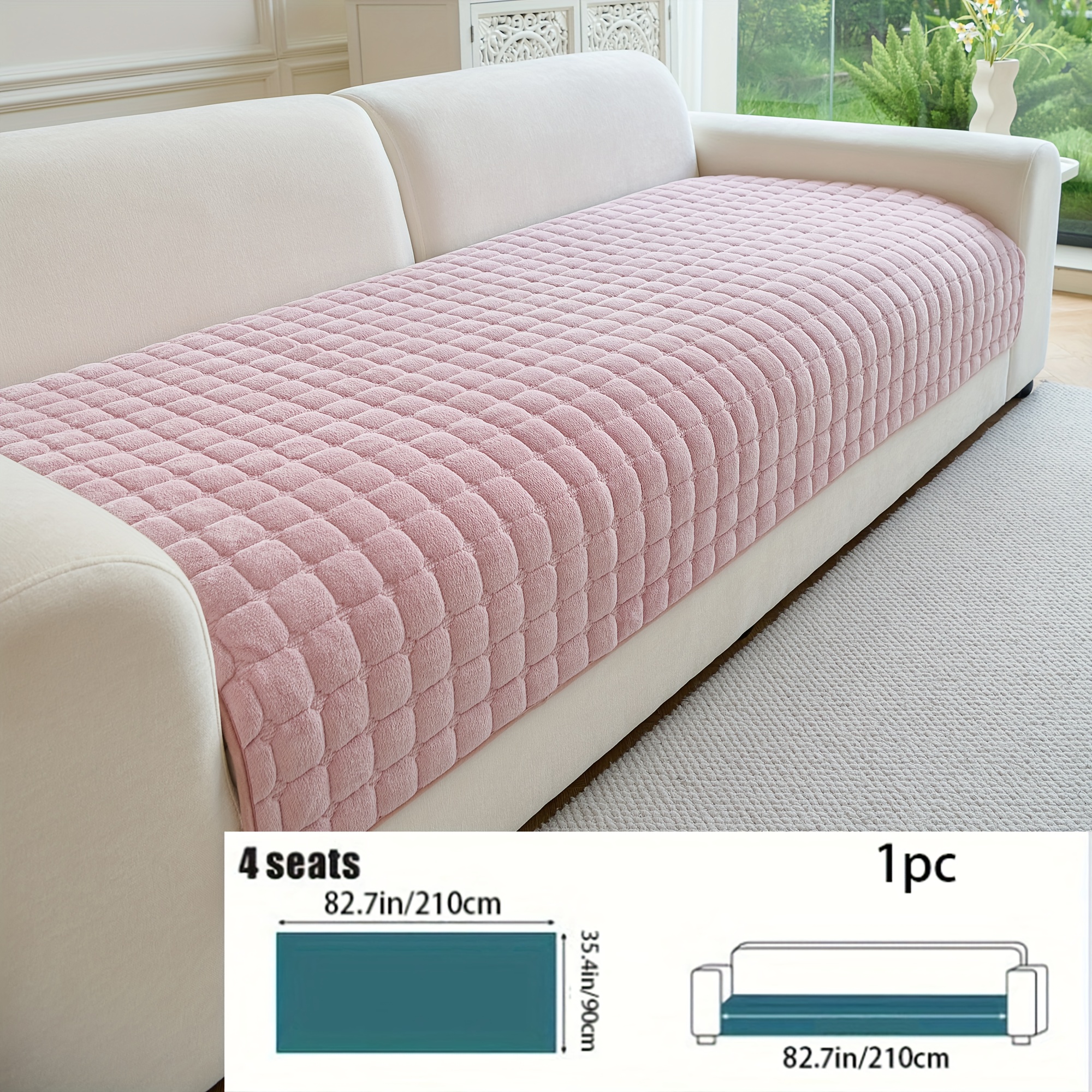 TEMU 1pc Vintage Quilted Plush Flannel Sofa Cushion, Soft And Warm Autumn/winter Sofa Cover, Unique Sofa Decoration Suitable For Sofas, Offices, And