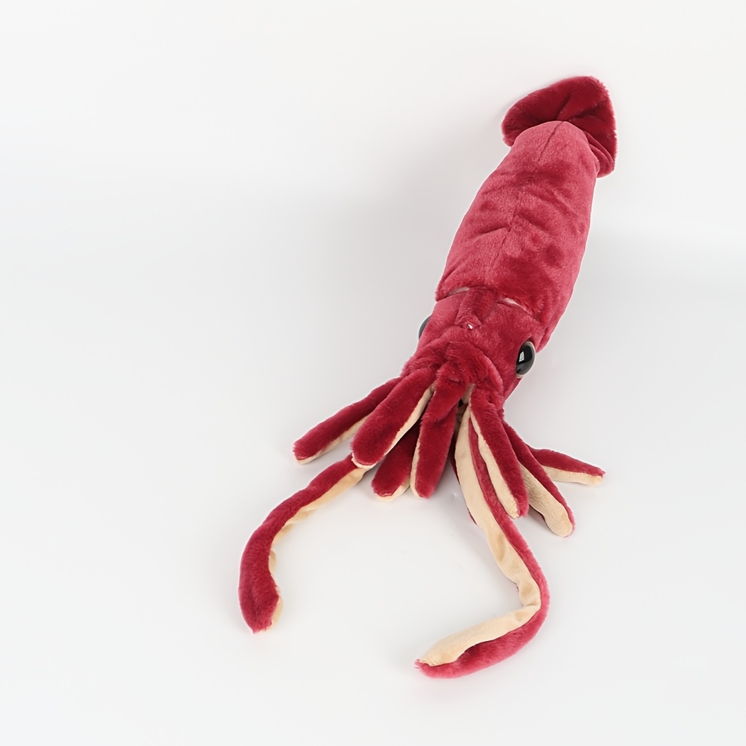 Image of Enormous 23.62-inch Realistic Squid Plush Toy, Soft Polyester Marine Animal Stuffed Doll, Gift Toy, Red