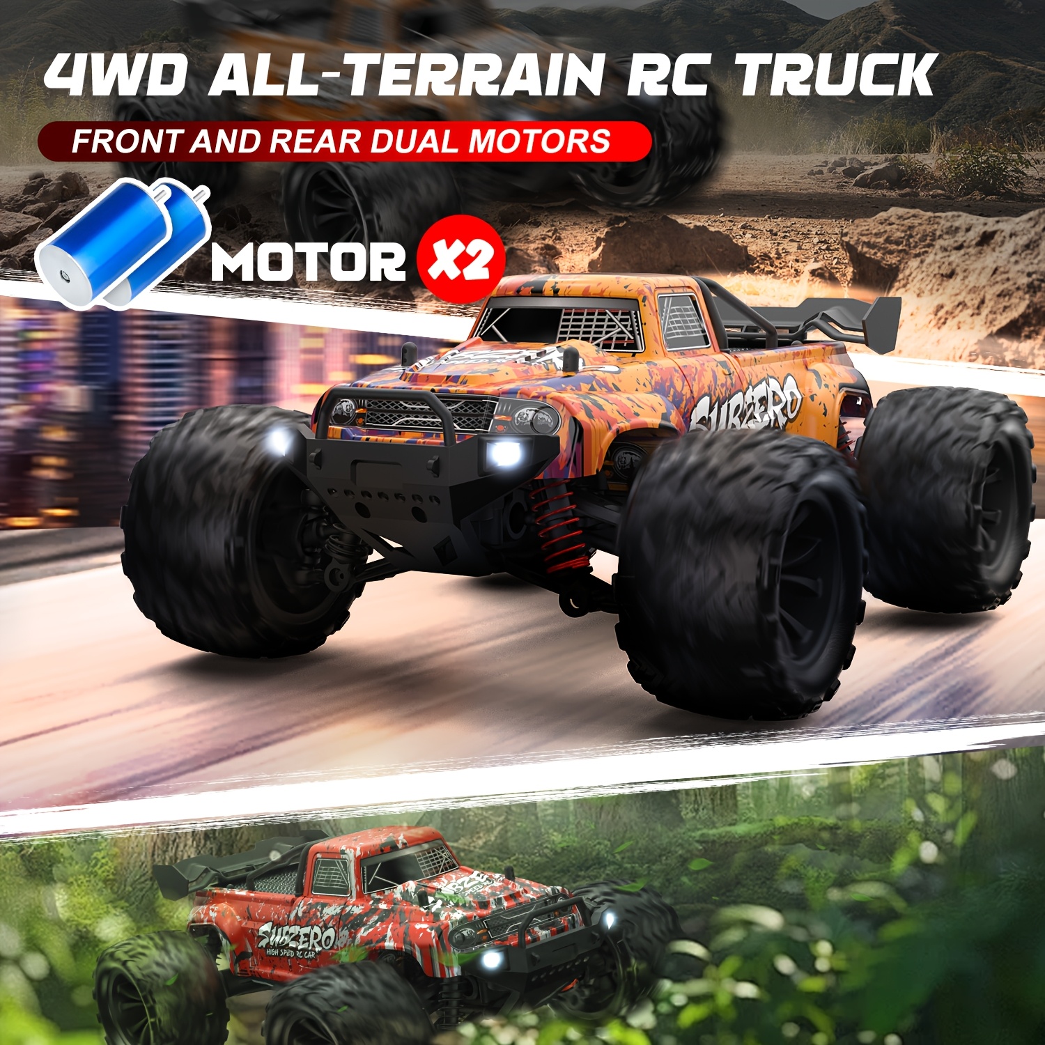 1:16 RC Car, 48Km/h 4WD RC Off-road Vehicle with High Speed Motor, RC Stunt Car with Metal Hydraulic Shock Absorber And Alloy Differential, High Speed Drift Truck, RC Off-road Toy, Ideal Holiday Gift