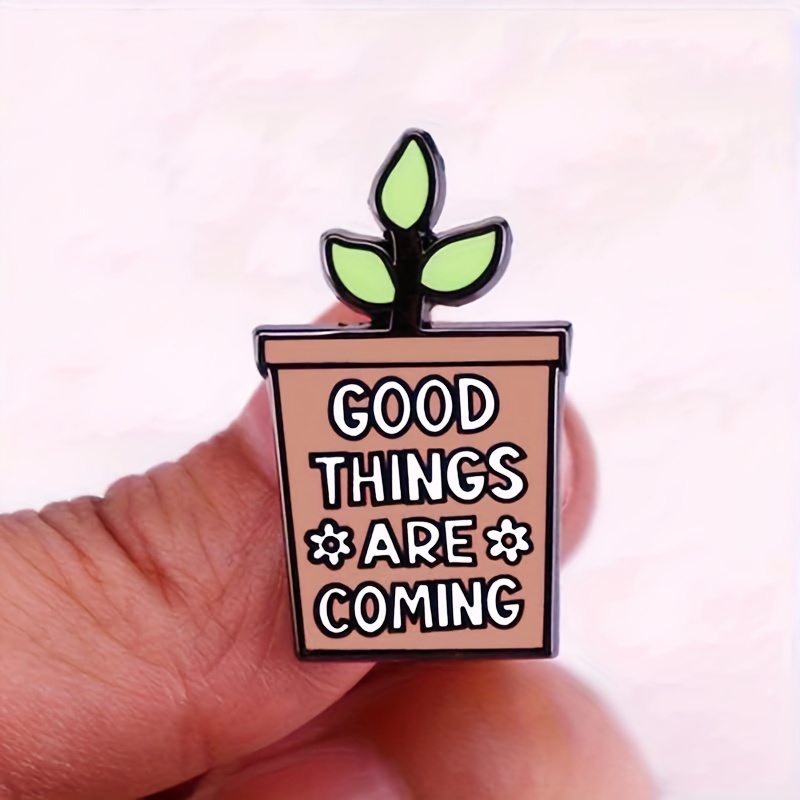 

1pc "good Things Are Coming" Letter Green Plant Potted Brooch Badge Bags Accessories