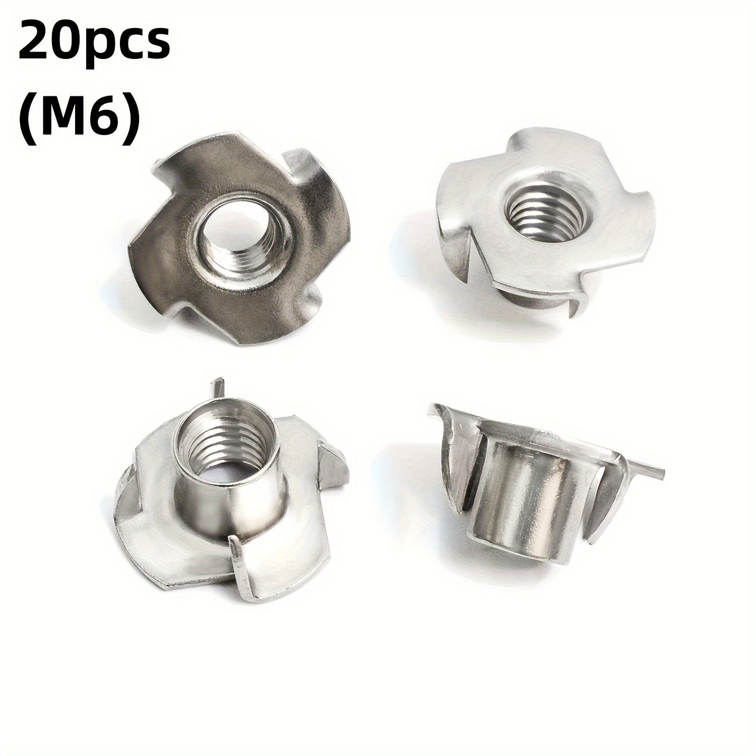 TEMU 20pcs M6 Stainless Steel T-nuts - -, Galvanized Four-claw For Fastening In Wood & Outdoor Use