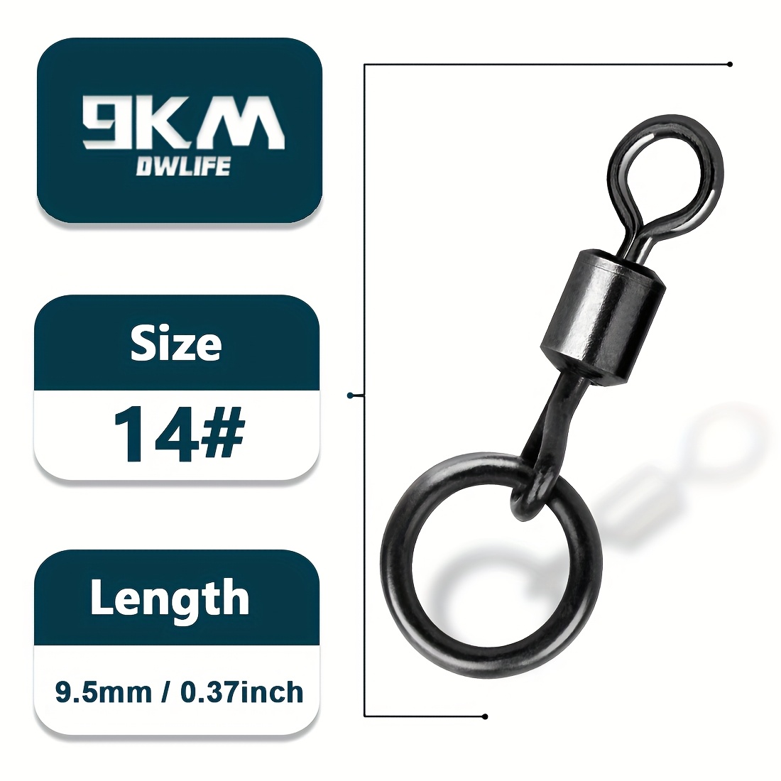 TEMU 9KM DWLIFE 60pcs Émerillons Flexi Ring de Pêche Haute Résistance Micro Émerillons à Roulage Hameçons Terminal Tackle pour la Pêche à la en Eau