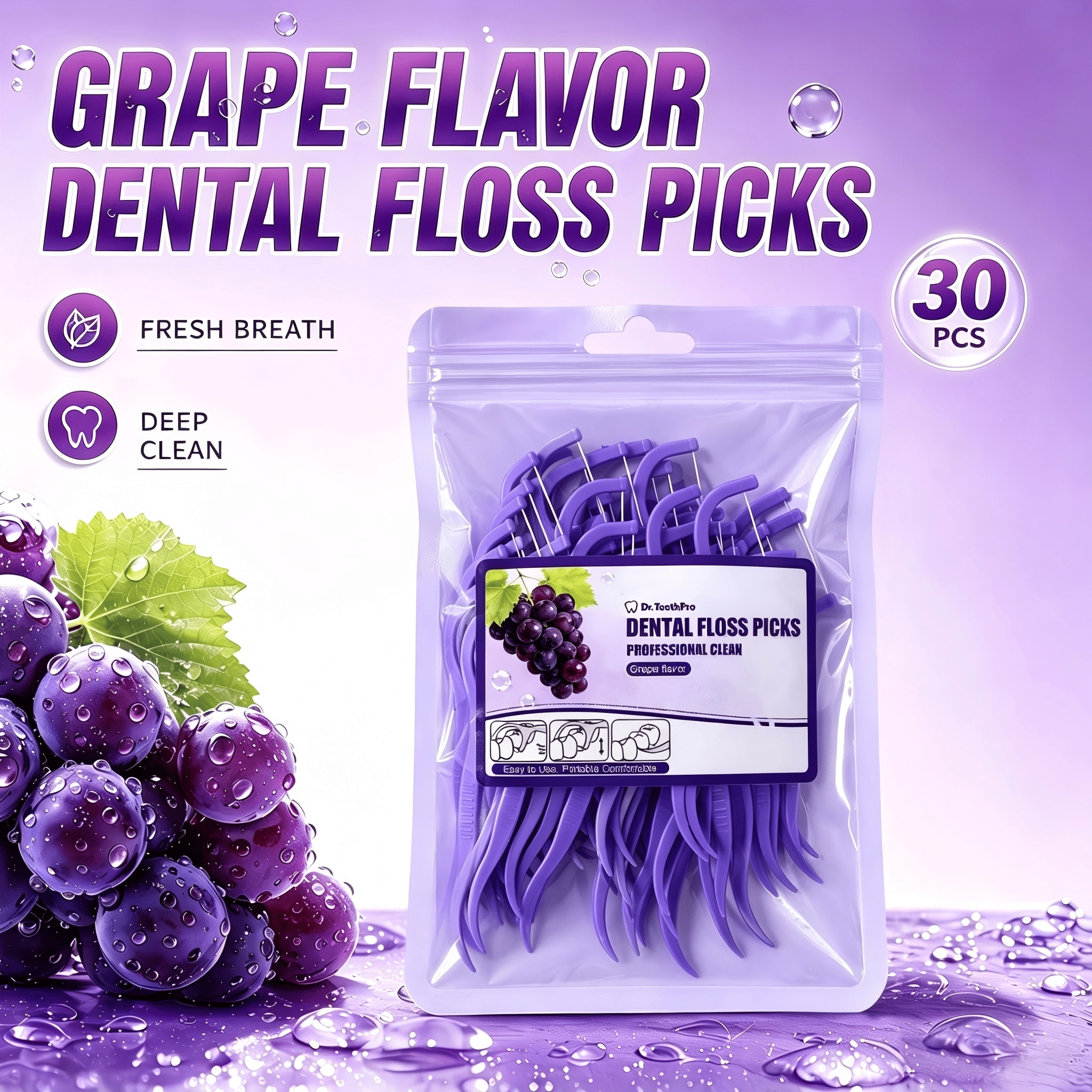 30 Count Refreshing Grape Flavored Dental Floss Picks