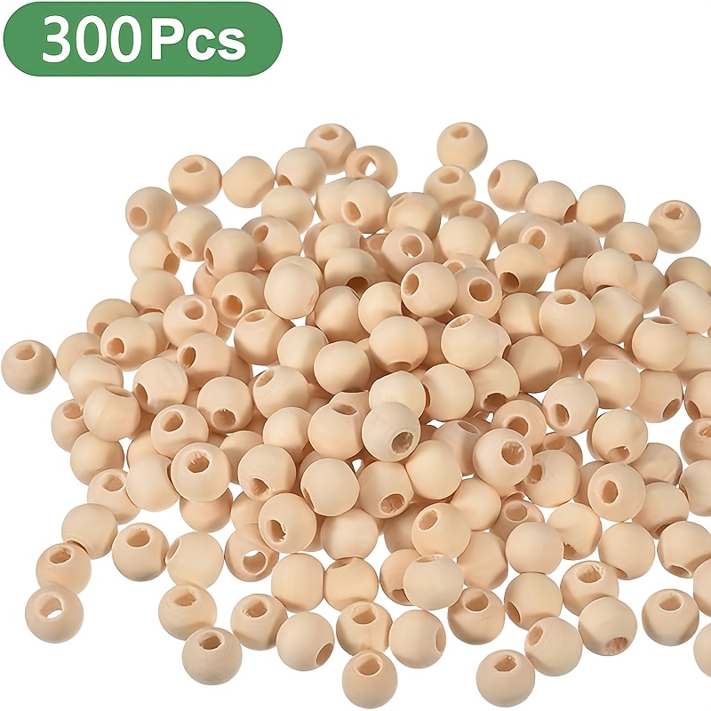 Image of 300pcs Wooden Beads, Natural Round Wooden Spacer Beads 10mm, Large 4mm Hole Unfinished Wood Beads For Diy Crafts