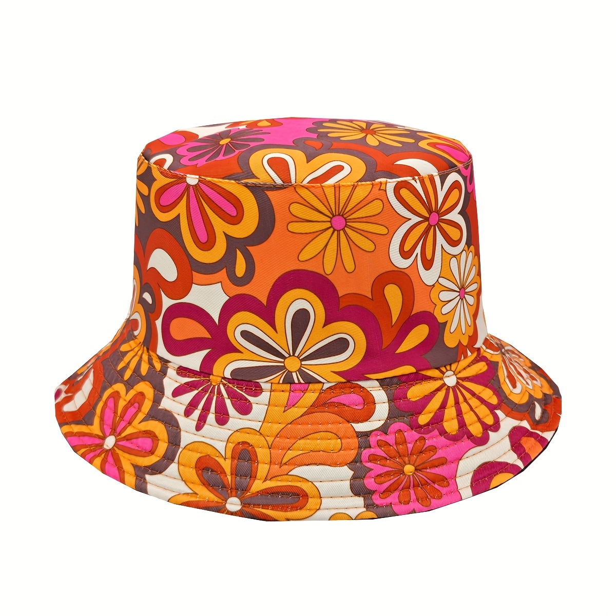 E-shop 1 Stück Modischer Frühlings-/Sommer-Blumenmuster Leichter Bucket-Hut, Unisex Outdoor Urlaubs-Bucket-Hut