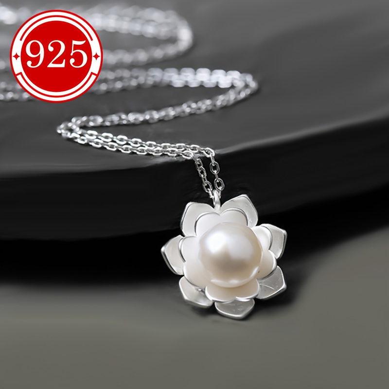 925 Silver Freshwater Pearl Flower Pendant Necklace