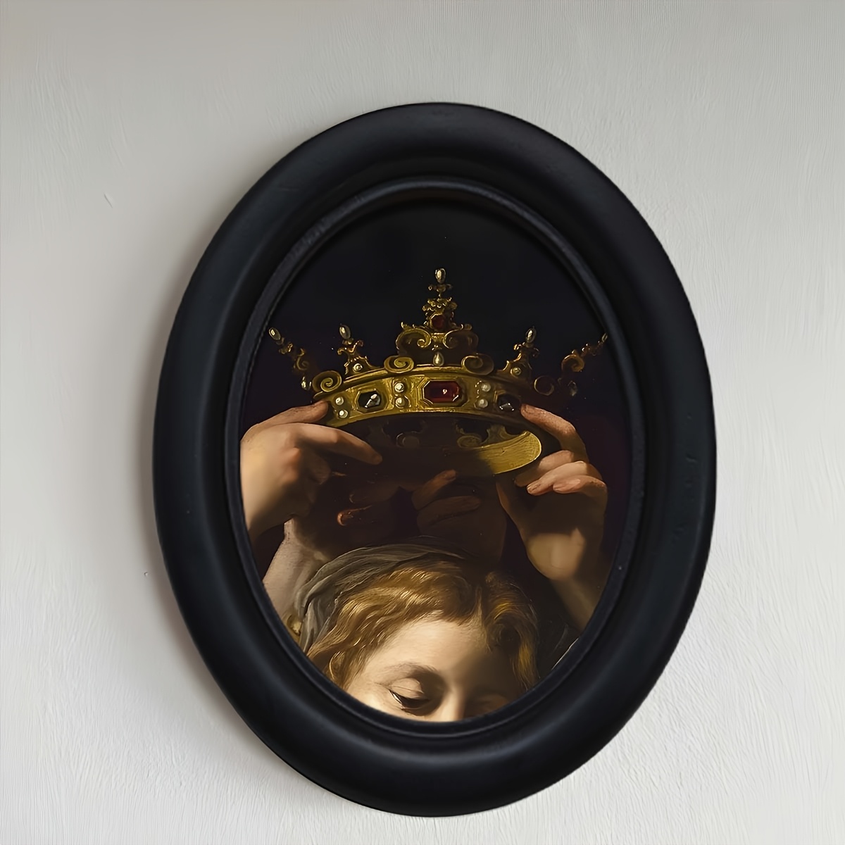 TEMU A Single Piece Of Vintage Picture Frame Featuring A Renaissance Queen Crown, 's ''. This Oval Wooden Wall Art Comes With A Hanging Hook And