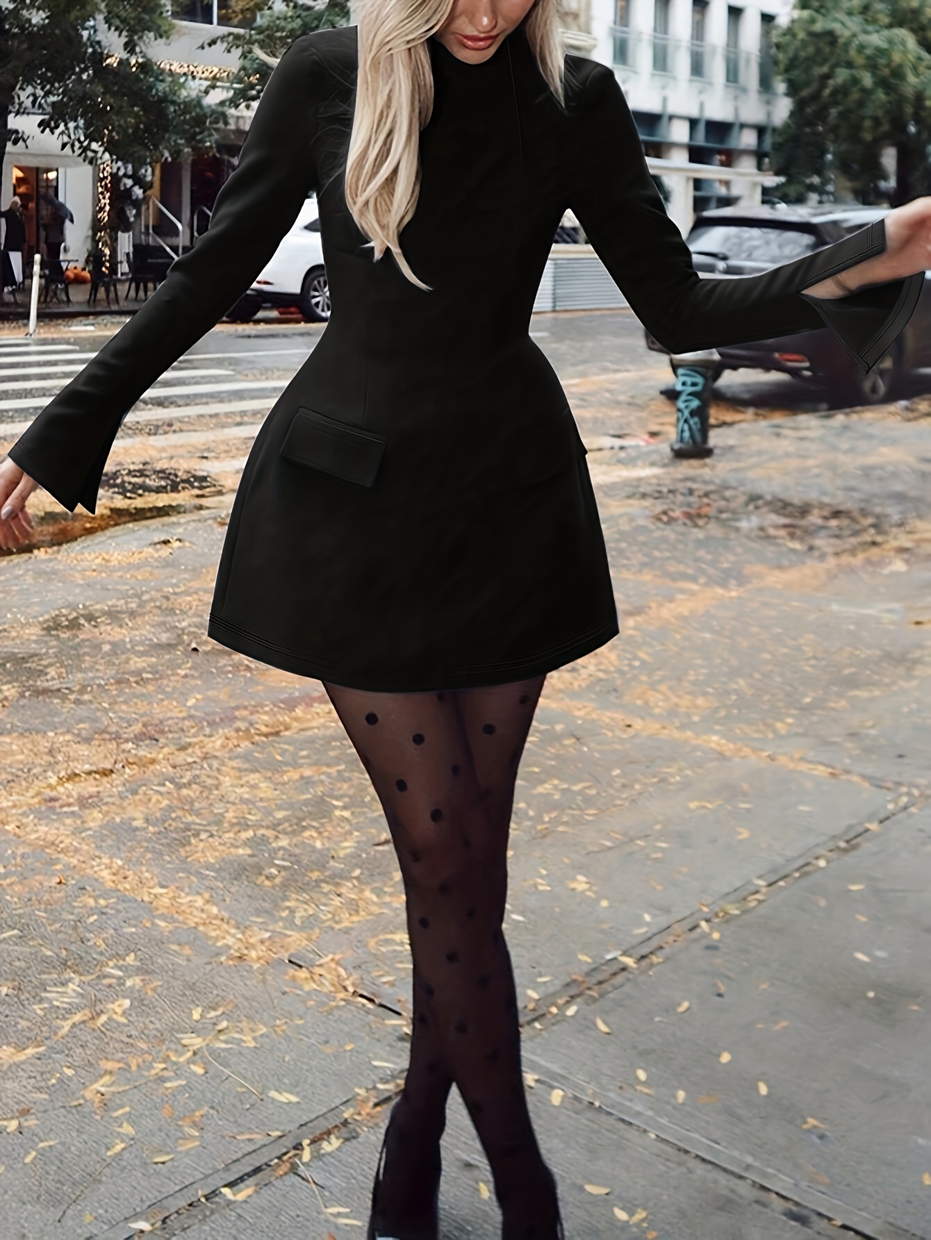 long sleeve bodycon black mini dress women's clothing - Temu Oman