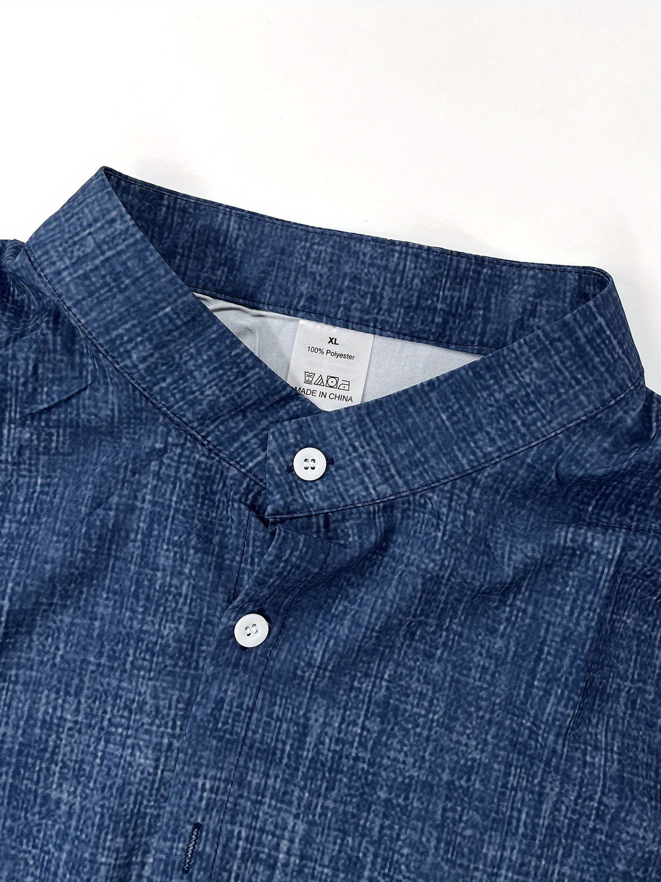 European and American new Men's fashionable and comfortable short-sleeved stand-up collar shirt set striped texture fabric stand-up collar short sleeve shirt and casual trouser set