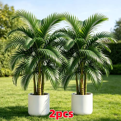 2pcs set of large outdoor simulation 1 artificial palm tree with 1 simulated gypsophila flower bionic branches and leaves are and full without pots suitable for outdoor garden decoration courtyard