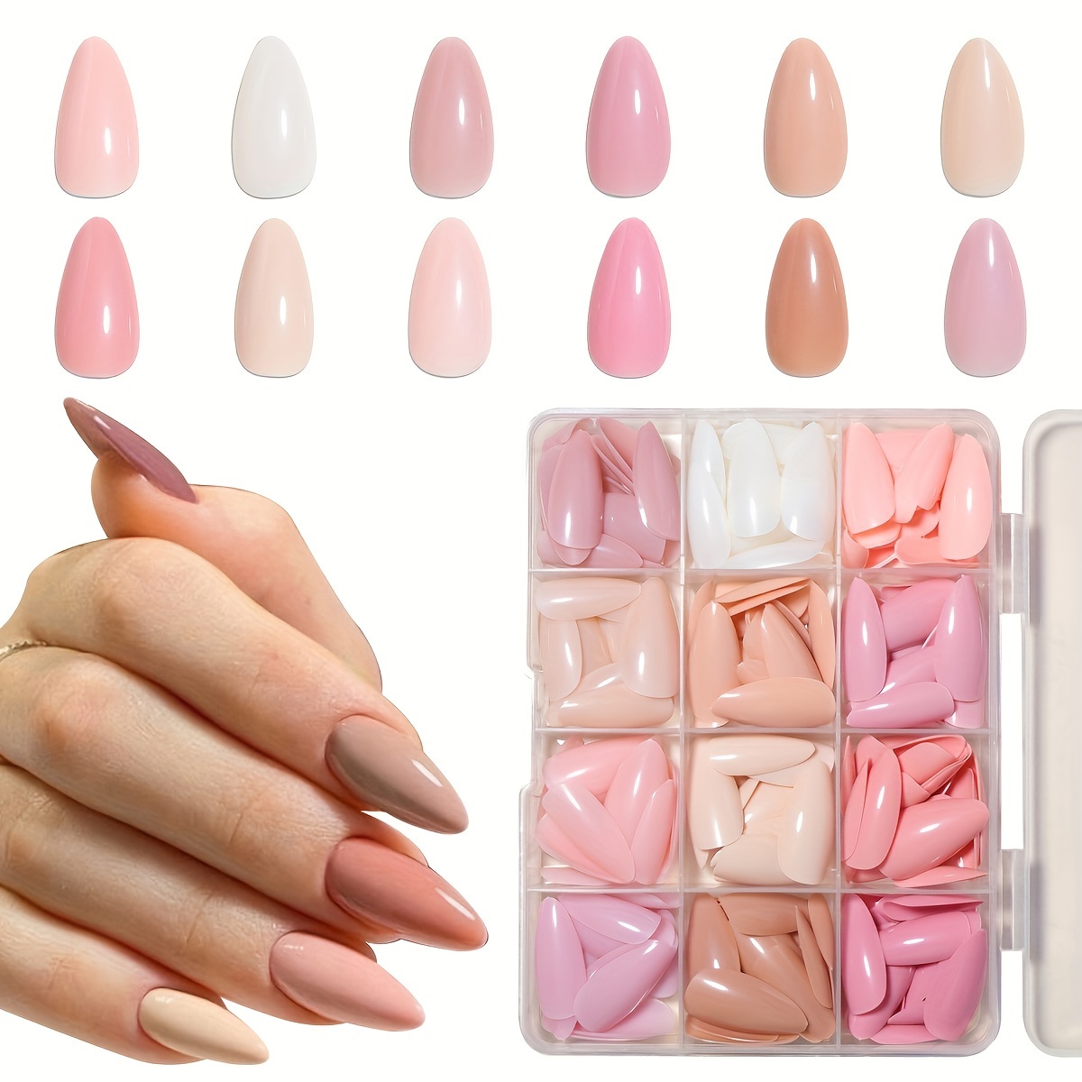 

288pcs Elegant -shaped Press-on Nails Kit - Medium Length, In Mixed - Solid Color False Nail Set For All Women's , Nail Accessories