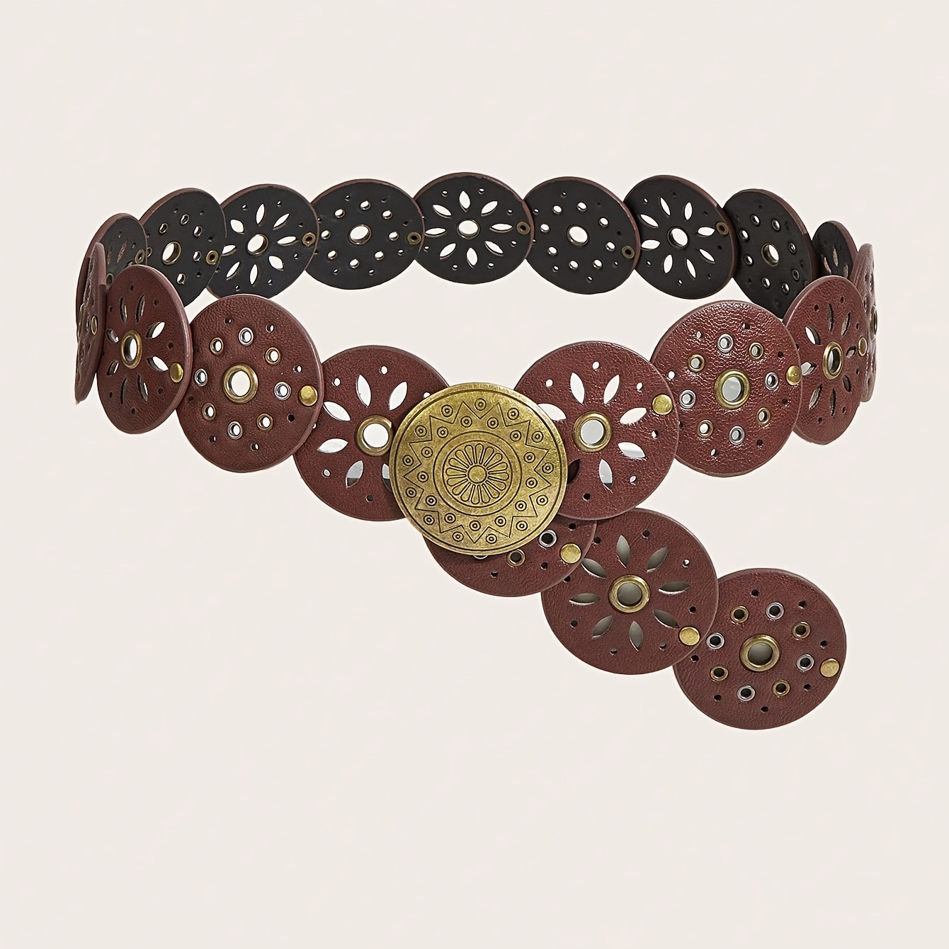 E-shop 1 Stück BOHO Damengürtel, Western-Gürtel, Gürtel für Frauen, Y2K-Gürtel, Y2K-Accessoires, Damengürtel, Bohemian Bronze Gravierte Runde Schnalle