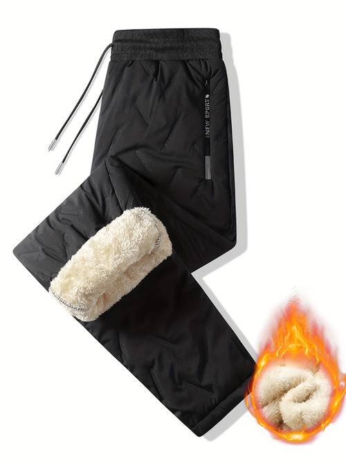 winter thickened warm polar fleece black straight leg pants single piece