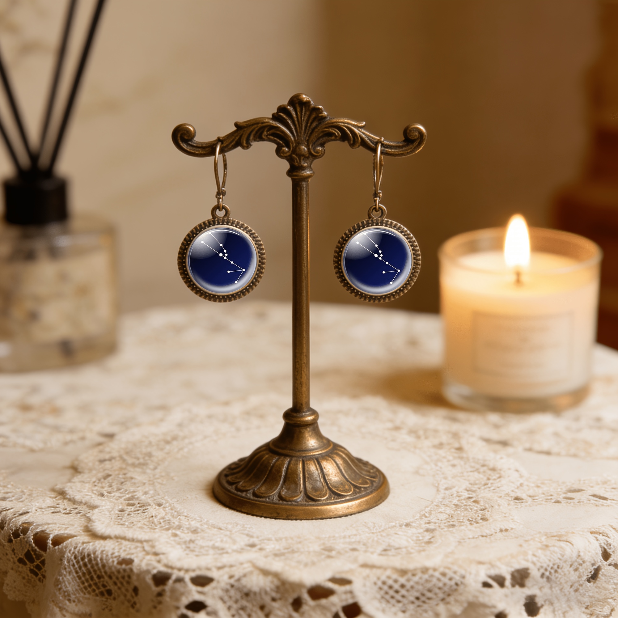 2pc Constellation Pattern Blue Pendant Earrings Set