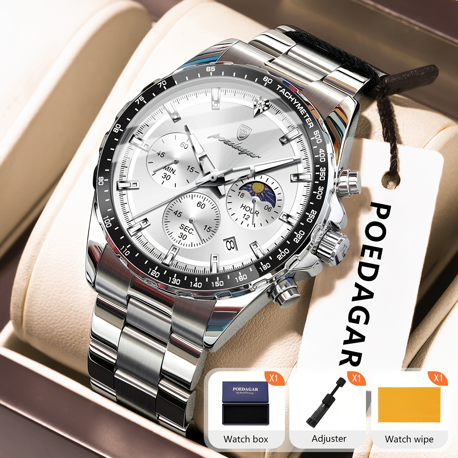 Poedagar Luxury Business Waterproof Men Wristwatch Luminous Calendar 24-hour Display Men Watch High-quality Stainless Steel Quartz Movement Men Clock