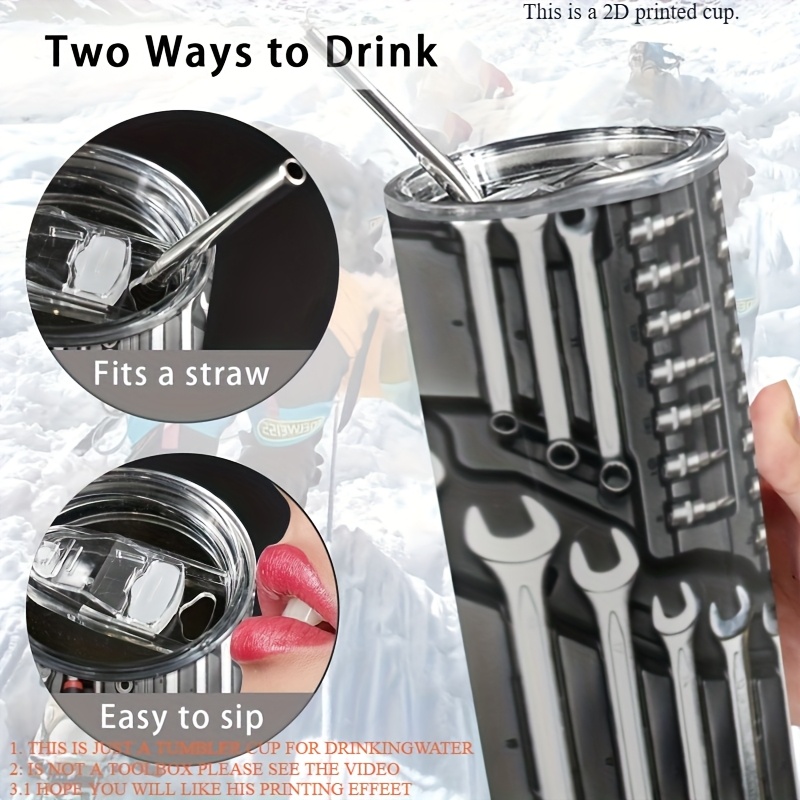 1pc 2D Flat Printing 20 Oz Stainless Steel Car Mug, Toolbox Hardware Printing Design, Double-Layer Vacuum Travel Coffee Cup with Lid, Gift for Parents And Friends, Perfect for Camping, Hiking, Driving And Traveling