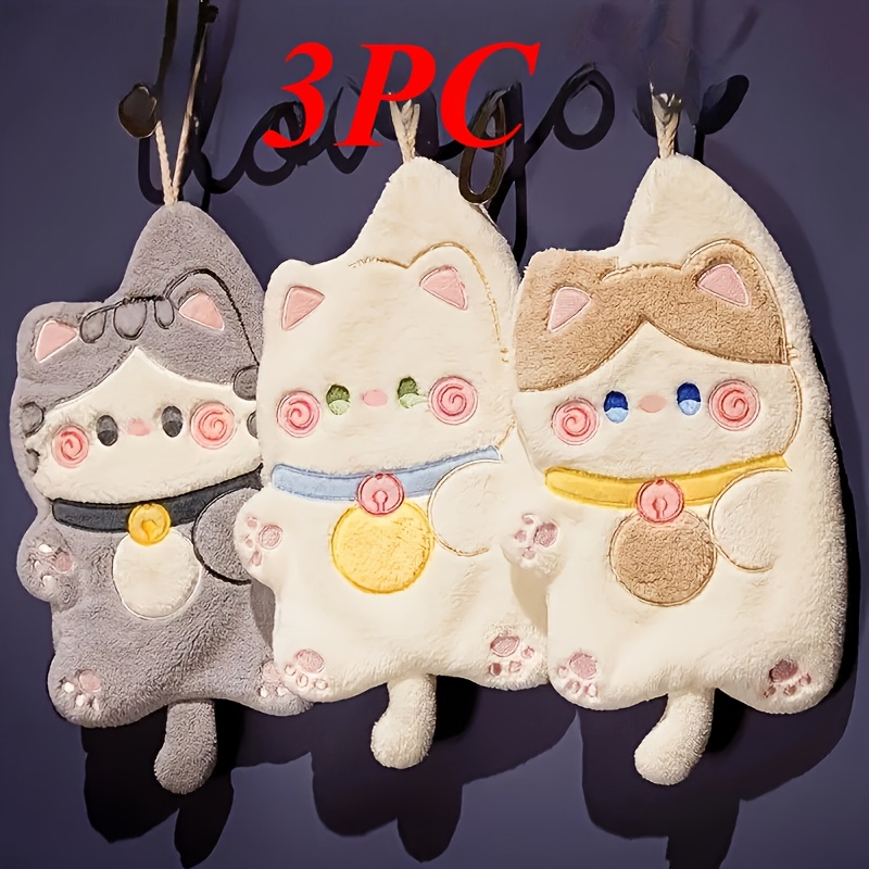 E-shop 3er-Set Niedliche Katzen-Handtücher – Schnelltrocknend, Super Saugfähig Weich mit praktischem Aufhängedesign, Ideal für Küche Bad – für den