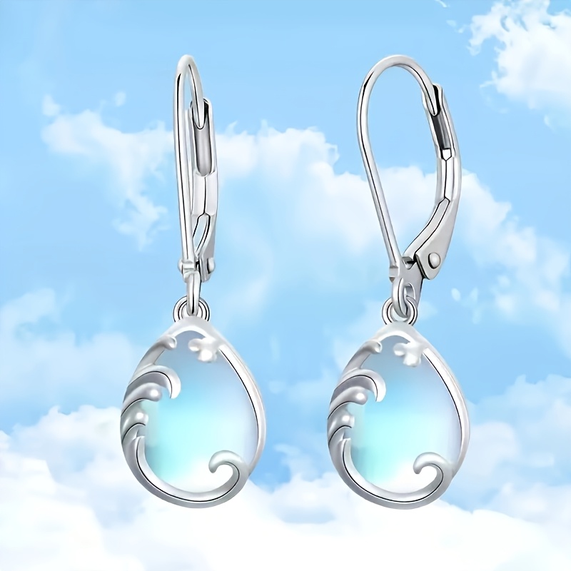 TEMU 925 Sterling Silvery Elegant Pendant Earrings - Synthetic And , Silvery Plating, Suitable For Engasynthetic Gemstoneents, Weddings, Dinners, Parties